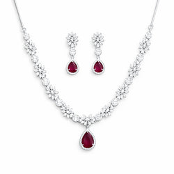 CZ Classic Necklace Set With Rhodium Plating